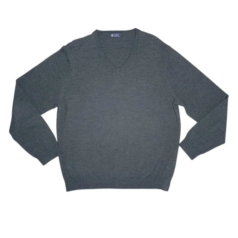 J Crew Men's XL Dark Gray 100% Italian Merino Wool‎ V Neck Knit Pullover Sweater